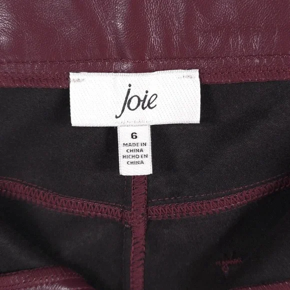 JOIE LIMITED EDITION Faux Leather Straight Pants Style JEI000 Burgundy Size 6
